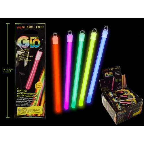 Neon Glo Light Stick 4 & Necklace, 5 col., foil pack