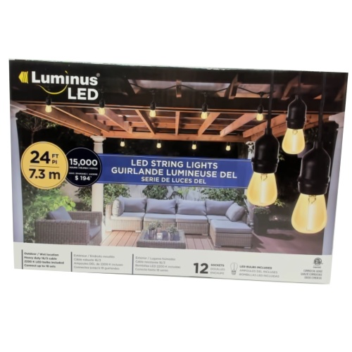 String lights 24 feet 7.3m LED 2200K 12 bulbs (endcap) Luminus
