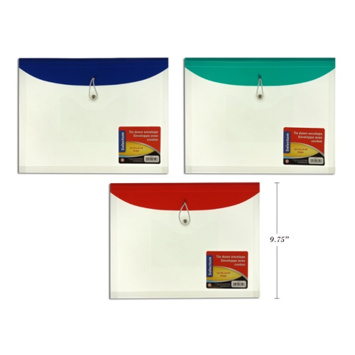ENVELOPE 12.75X9.75 ELASTIC STRING,CD+OUTSIDE PKT  T ASST CLR
