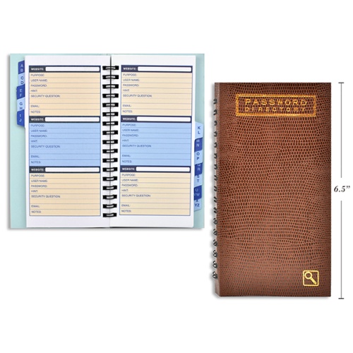 PASSWORD DIRECTORY NOTEBOOK CROCODILE CVR 16.4X9.4CM W/INDEX, BROWN COVER ( 3.75X6.5 )