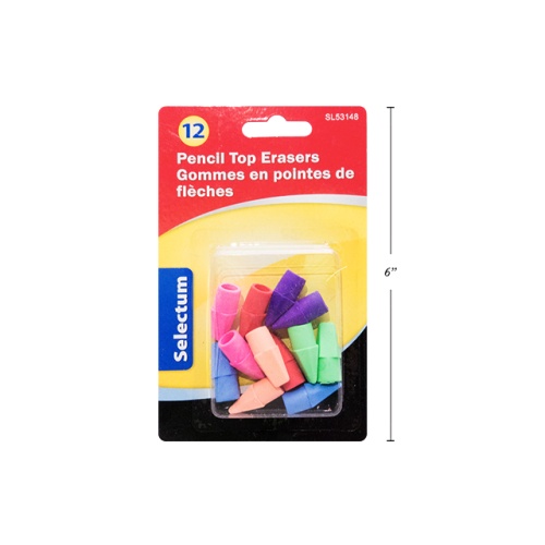 PENCIL 12PK TOP ERASERS ASSORTED COLORS
