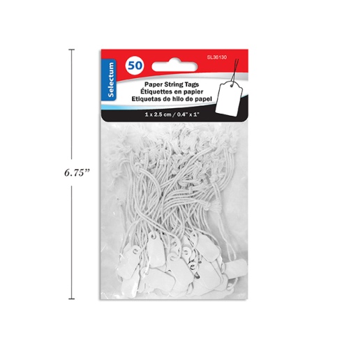 Paper String Tags 1 x 2.5 cm. 50 Pack With Hole
