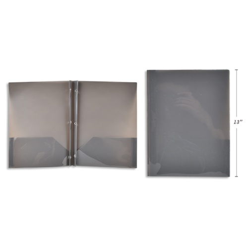Plastic Portfolio With Prongs & 2 Pockets, Grey Translucent 8.5x11.25 inch