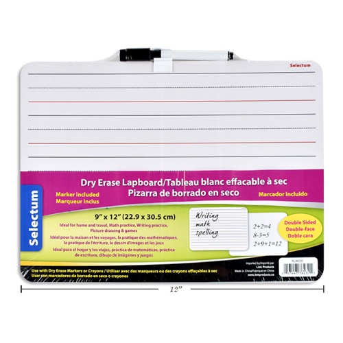 WHITEBOARD W/MARKER PLAIN + INTERLINED LINES 22.86X30.48CM 9X12 2 SIDE LAPBOARD