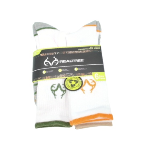Socks Men's Crew 6pk. White Size 7-11 Realtree