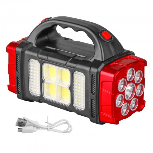 Portable Solar LED Flashlight With COB Work Light USB Rechargeable (Model: 1678)