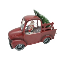 Snow Globe Red Truck w/Santa & Christmas Tree Holiday Time