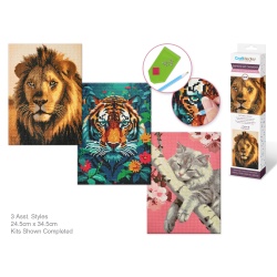 Diamond Art A) Cat World 11.8 x 15.7" 3 Asst Styles"