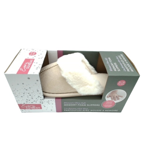 Women's Ultra Soft Memory Foam Slippers Med. Fur Beige Ass't Sizes Every Sunday