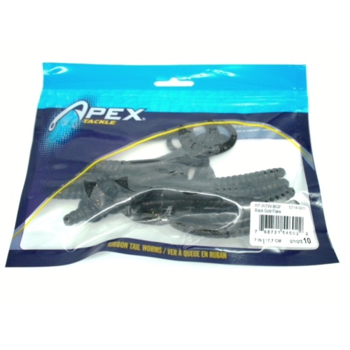 Ribbon Tail Worms 10pk. 7 Black Gold Flake Apex Tackle