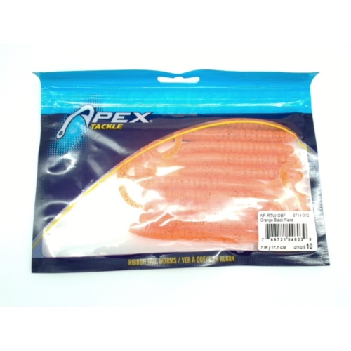 Ribbon Tail Worms 10pk. 7 Orange Black Flake Apex Tackle