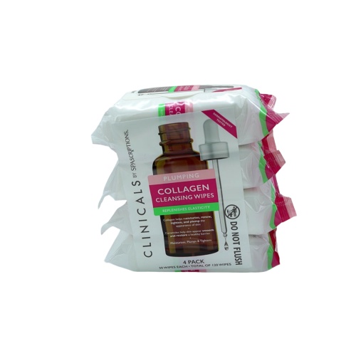 Plumping Collagen Cleansing Wipes 4pks. x 30 Wipes Clinicals By Spascriptions