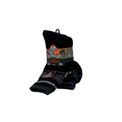 Men's Socks 2pk. Realtree Black W/ White/Blue Stripes Size 10-13