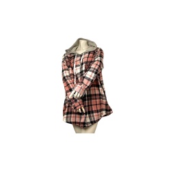 Ladies Sherpa Shirt w/Hood Pink Plaid Ass't Sizes Orange Kiss