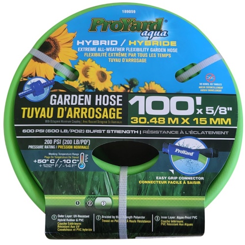 Hybrid Garden Hose 5/8 x 100Ft Pro Yard Aqua