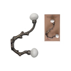 Iron French Hook With Ceramic Ivory Knob Antique Brass 1.25 X 3.25 X 5.5