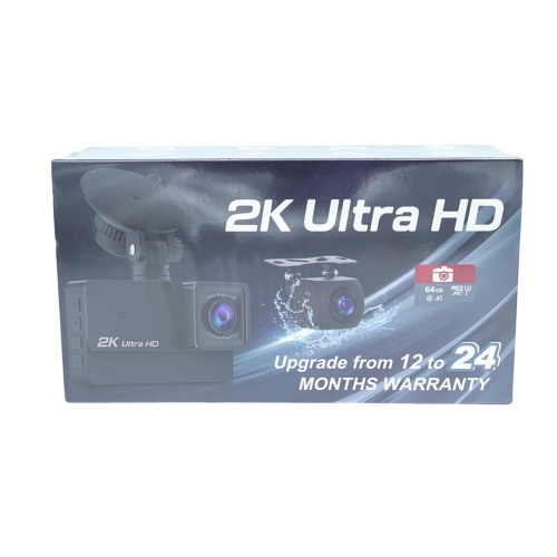 Dash Cam 2K Front & 1080P Rear Camera w/3 LCD Screen 