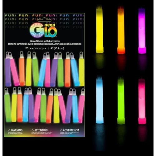 Glow Sticks 25 Pk Asst Colours Neon Glo