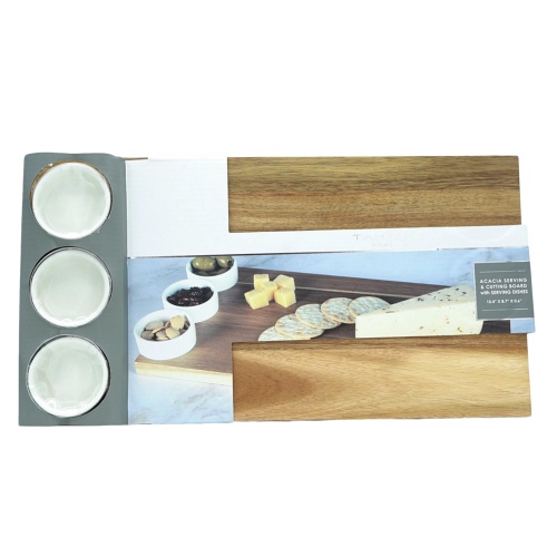 Acacia Serving & Cutting Board w/3 Serving Dishes 15.4 x 8.7