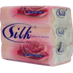 Silk Beauty Bar W/rose Essence & Natural Moist. Soft & Silky Skin(pink) 3pk 100g