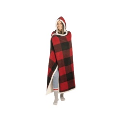 Printed hooded throw with reversible sherpa 48x65 inch red buffalo