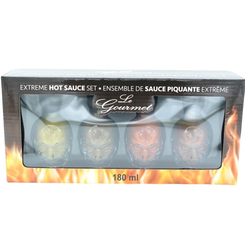 Extreme Hot Sauce Set 4pk. Skull Bottles 180mL Le Gourmet