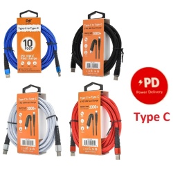USB C - USB C 10Ft Braided Cable Ass't Colours PDI