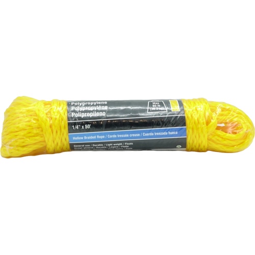 Polypropylene Hollow Braided Rope 1/4 X 50' Yellow 80lb. Onward