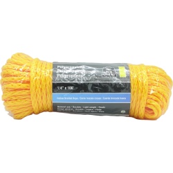 Polypropylene Hollow Braided Rope Yellow 1/4 X 100' 80lb."