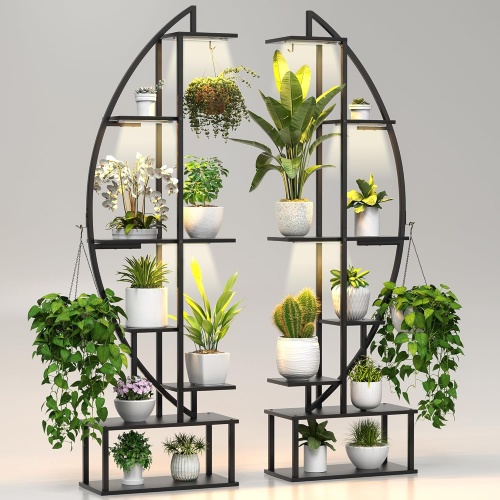 Plant Stand w/Grow Lights Black 65 7 Tier Half Moon Set Of 2 Blazpath
