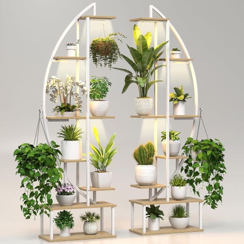Plant Stand w/Grow Lights White 65 7 Tier Half Moon Set Of 2 Blazpath