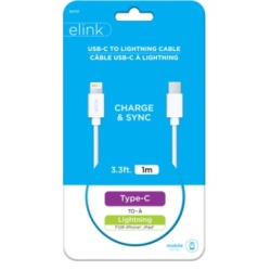 USB C - Lightning 3Ft White Cable Elink