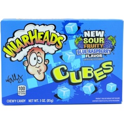 Warheads Cubes Chewy Candy Sour Fruity Blue Raspberry Flavor 85g.