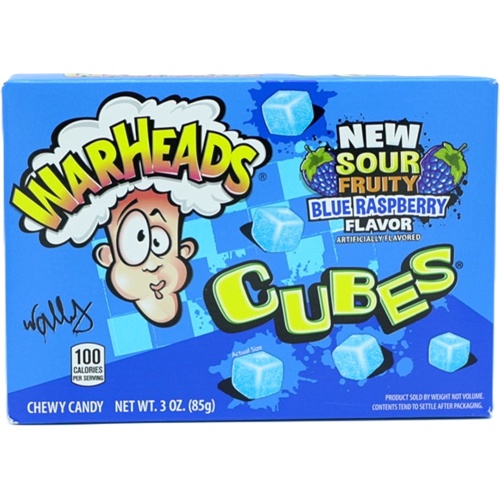 Warheads Cubes Chewy Candy Sour Fruity Blue Raspberry Flavor 85g.