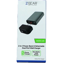 2 In 1 Power Bank & Detachable Wall Charger Dual Port Z Gear