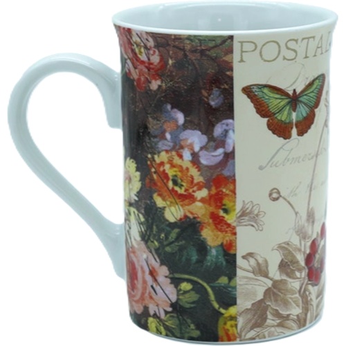 Mug Nature Postcard Butterfly & Bird Ceramic