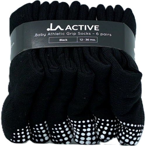 Baby Athletic Grip Socks 6pk. Black 12-36 Months La Active