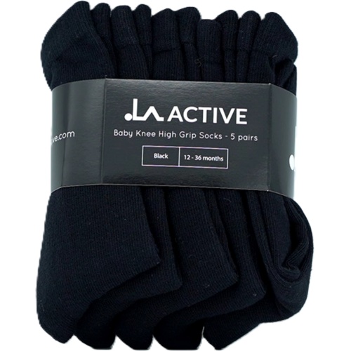 Baby Knee High Grip Socks 5pk. Black 12-36 Months La Active
