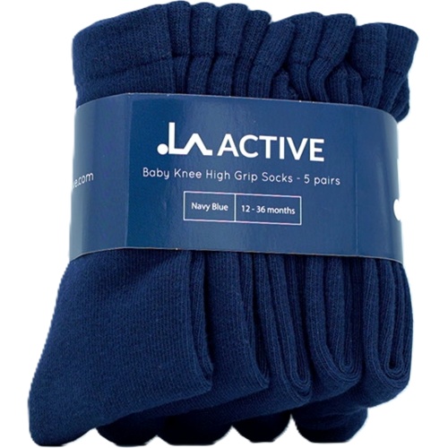 Baby Knee High Grip Socks 5pk. Navy Blue 12-36 Months La Active