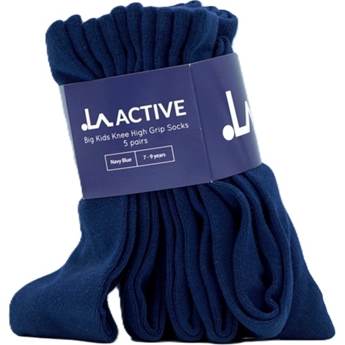 Big Kids Knee High Grip Socks 5pk. Navy Blue 7-9 Years La Active