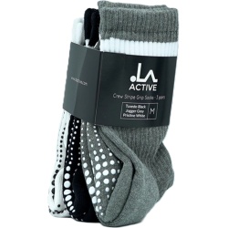 Crew Stripe Grip Socks 3pk. Black, Grey, White Medium La Active
