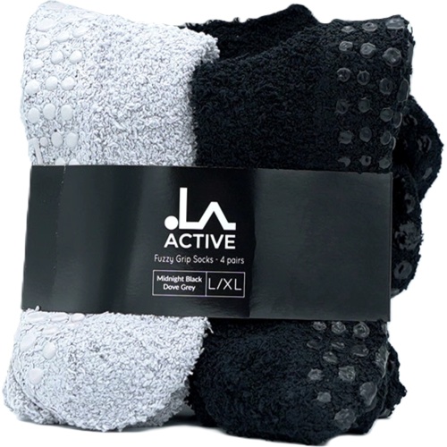 Fuzzy Grip Socks 4pk. Midnight Black, Dove Grey L/xl La Active