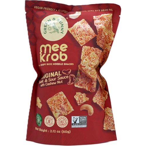 Mee Krob Original Sweet & Sour w/Cashew Thai Crispy Rice Noodle Snack 60g.