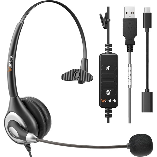 Computer Headset w/Mic 3.5mm w/USB-C Adapter Inline Control Wantek