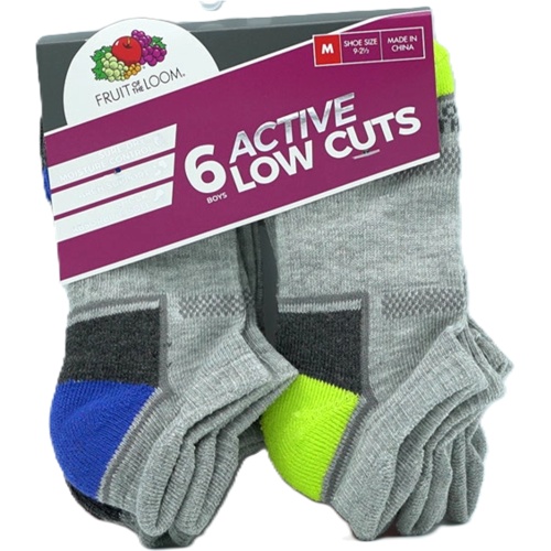 Socks Boy's 6pk. Low Cuts Grey Assorted Size 9 - 2-1/2 Fruit Of The Loom
