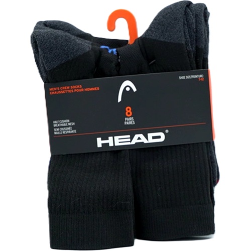 Men's Crew Socks 8pk. Black Size 7-12 Half Cushion Breathable Mesh Head (endcap)