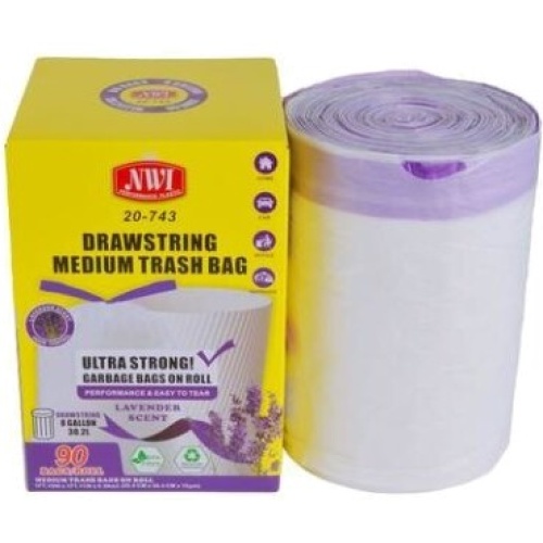 Trash Bag Lavender Scented 8 Gallon w/ Drawstring 90Pk 22x23
