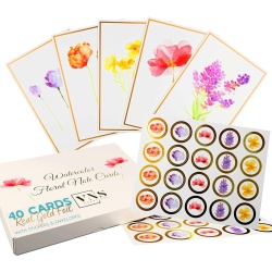 Watercolor Floral Note Cards 40pk. Vns Creations