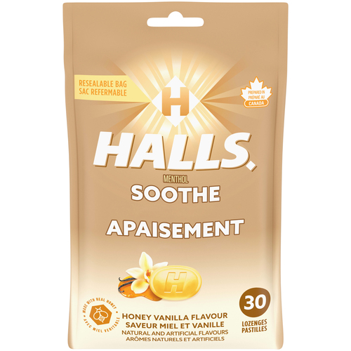 Halls Menthol Soothe Honey Vanilla 30 Lozenges