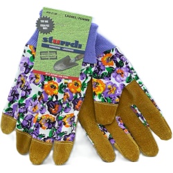 Ladies Gardening Gloves Split Leather Floral Pattern w/Knit Wrist Sturrdi